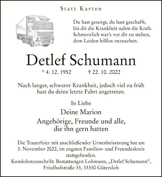 Traueranzeige von Detlef Schumann von Neue Westfälische