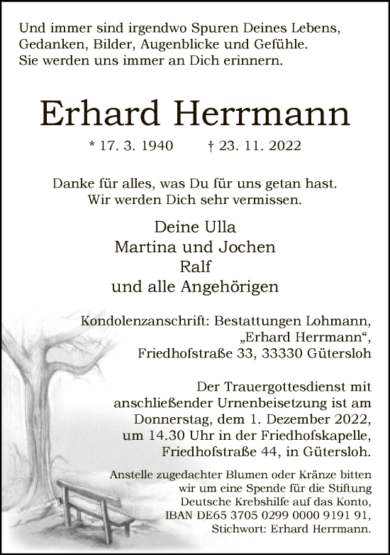 Traueranzeige von Erhard Herrmann von Neue Westfälische