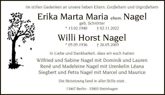 Traueranzeige von Erika Marta Maria und Willi Horst  von Neue Westfälische