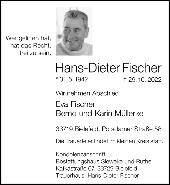 Traueranzeige von Hans-Dieter Fischer
