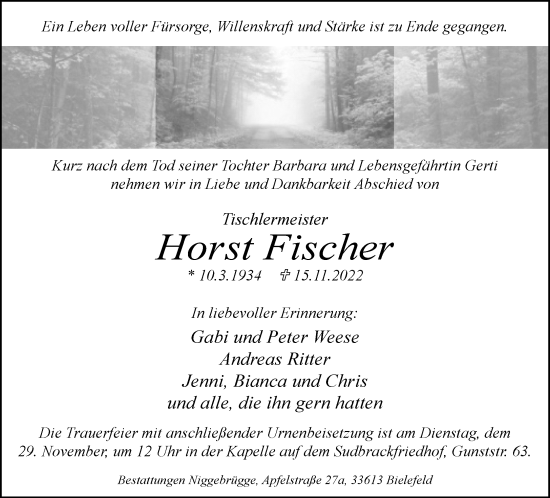 Traueranzeige von Horst Fischer von Neue Westfälische