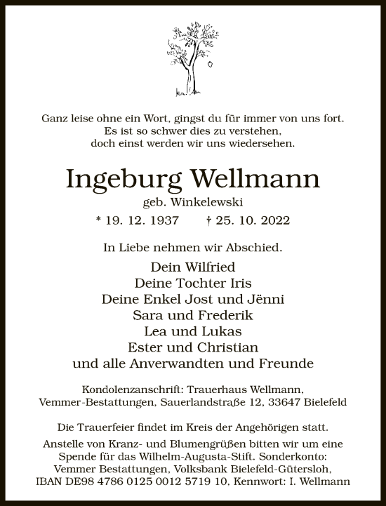 Traueranzeige von Ingeburg Wellmann von Neue Westfälische