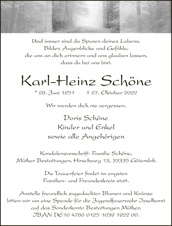 Traueranzeige von Karl-Heinz Schöne von Neue Westfälische