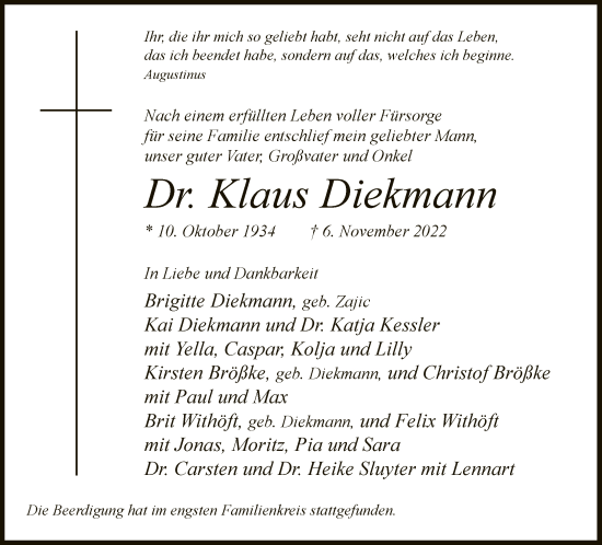 Traueranzeige von Klaus Diekmann von Neue Westfälische