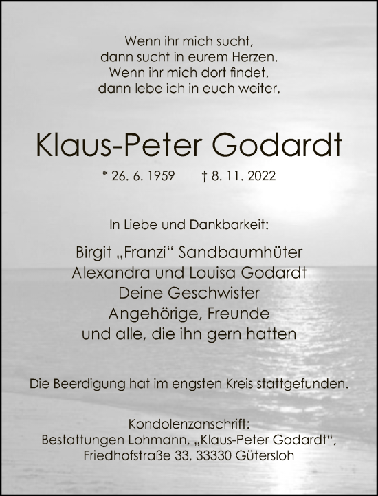 Traueranzeige von Klaus-Peter Godardt von Neue Westfälische