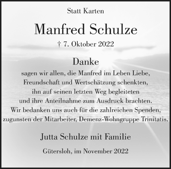 Traueranzeige von Manfred Schulze von Neue Westfälische