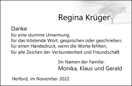 Traueranzeige von Regina Krüger von Neue Westfälische
