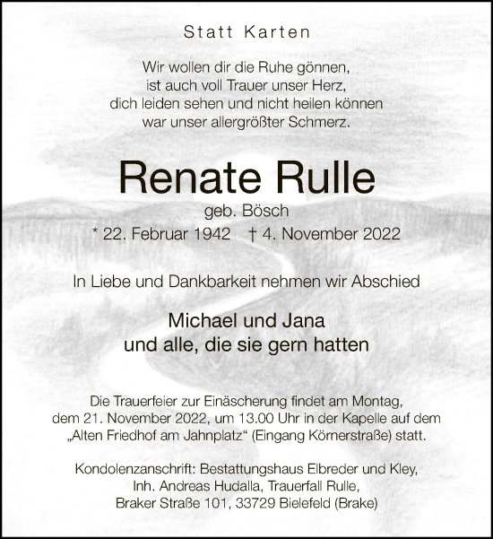 Traueranzeige von Renate Rulle von Neue Westfälische