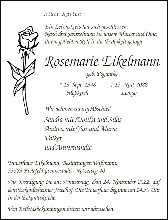 Traueranzeige von Rosemarie Eikelmann von Neue Westfälische