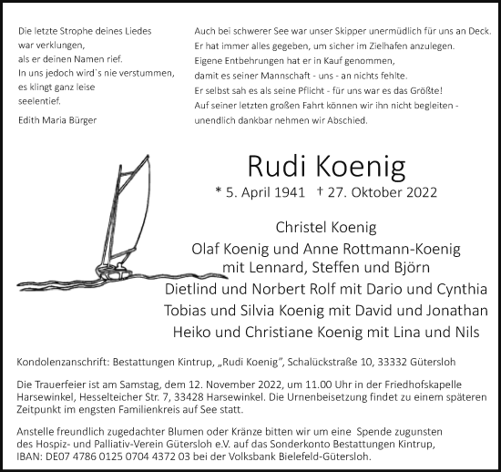 Traueranzeige von Rudi Koenig von Neue Westfälische