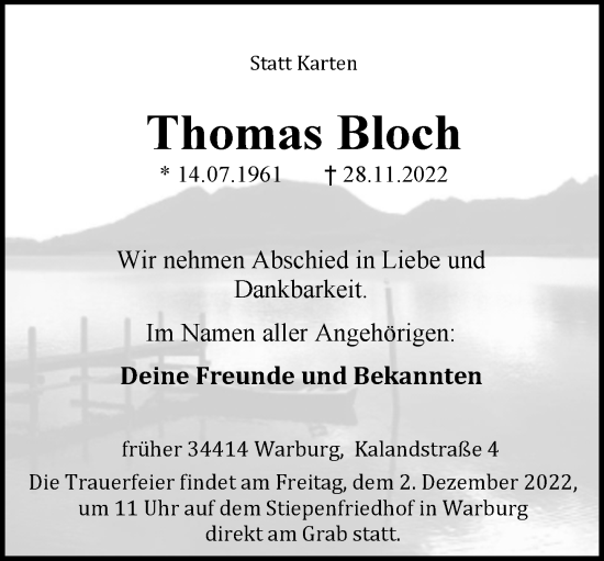 Traueranzeige von Thomas Bloch von Neue Westfälische