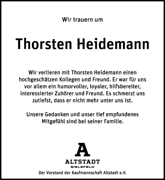 Traueranzeige von Thorsten Heidemann von Neue Westfälische