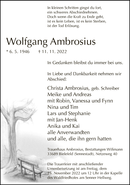 Traueranzeige von Wolfgang Ambrosius von Neue Westfälische