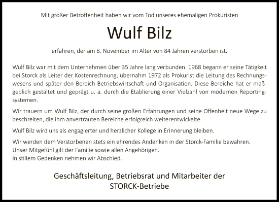 Traueranzeige von Wulf Bilz von Neue Westfälische