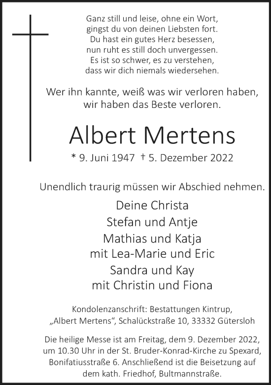 Traueranzeige von Albert Mertens von Neue Westfälische