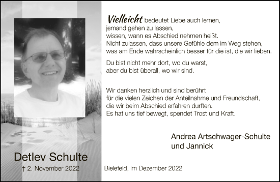 Traueranzeige von Detlev Schulte von Neue Westfälische