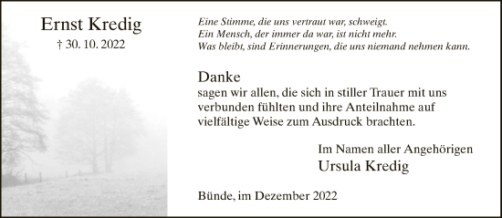 Traueranzeige von Ernst Kredig von Neue Westfälische