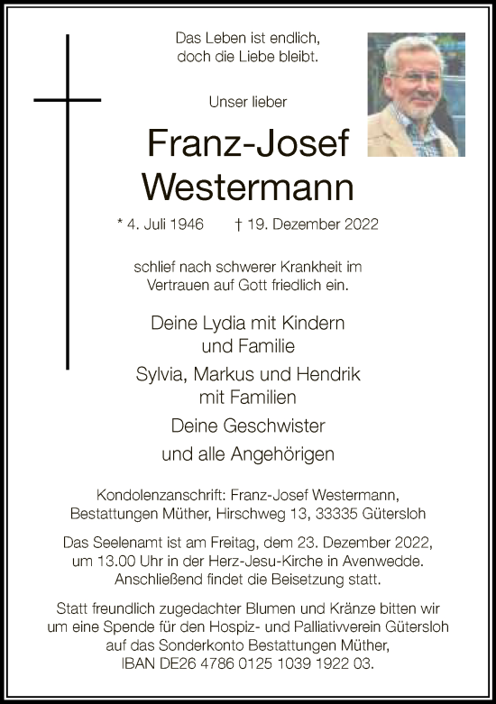 Traueranzeige von Franz-Josef Westermann von Neue Westfälische