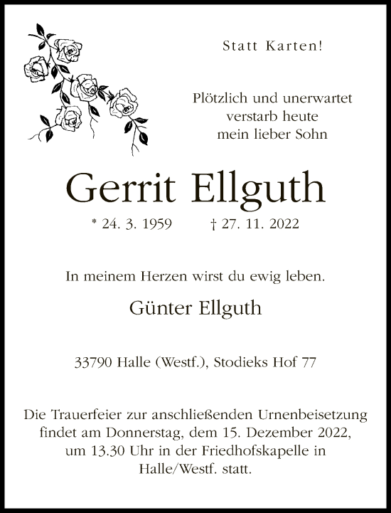 Traueranzeige von Gerrit Ellguth von Neue Westfälische