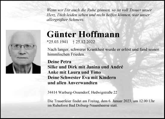 Traueranzeige von Günter Hoffmann von Neue Westfälische