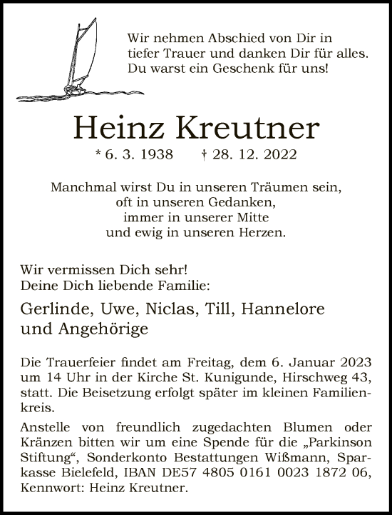 Traueranzeige von Heinz Kreutner von Neue Westfälische
