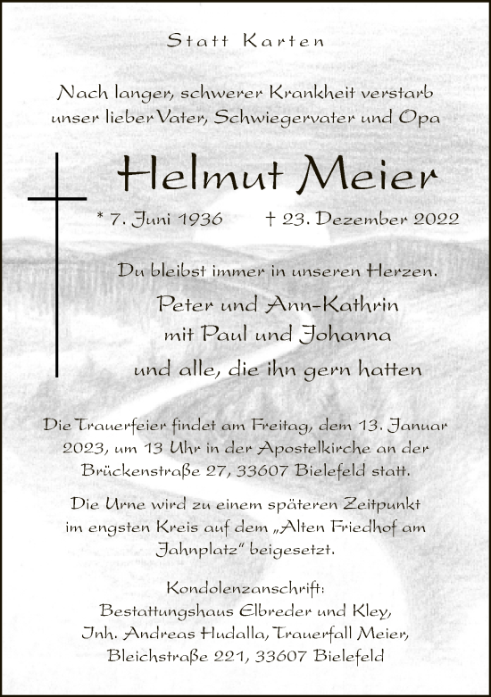 Traueranzeige von Helmut Meier von Neue Westfälische