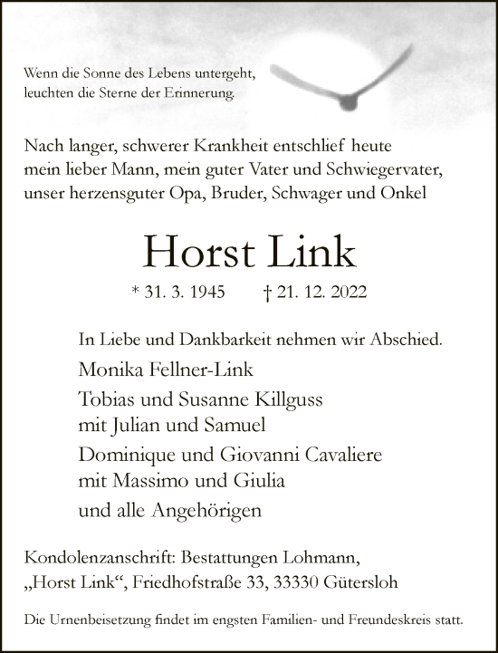 Traueranzeige von Horst Link von Neue Westfälische