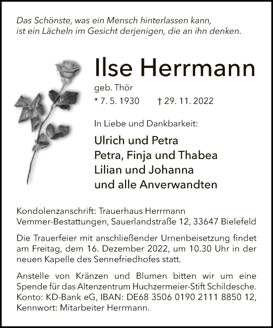 Traueranzeige von Ilse Herrmann von Neue Westfälische