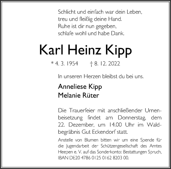 Traueranzeige von Karl Heinz Kipp von Neue Westfälische