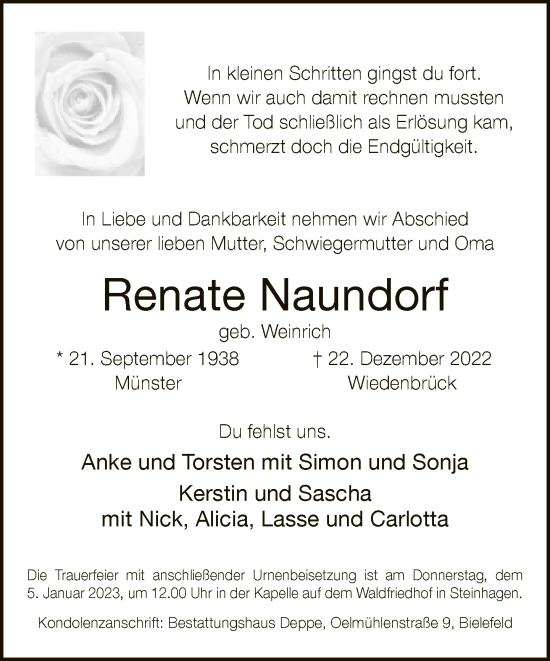 Traueranzeige von Renate Naundorf von Neue Westfälische
