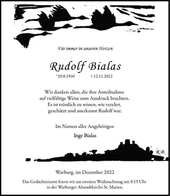 Traueranzeige von Rudolf Bialas von Neue Westfälische