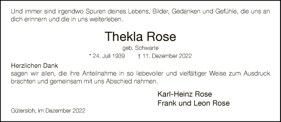 Traueranzeige von Thekla Rose von Neue Westfälische