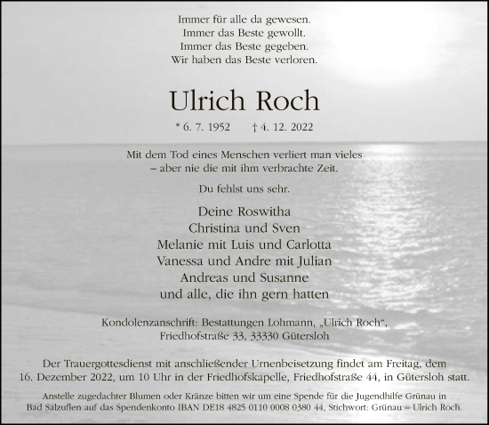 Traueranzeige von Ulrich Roch von Neue Westfälische