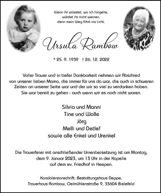 Traueranzeige von Ursula Rambow von Neue Westfälische