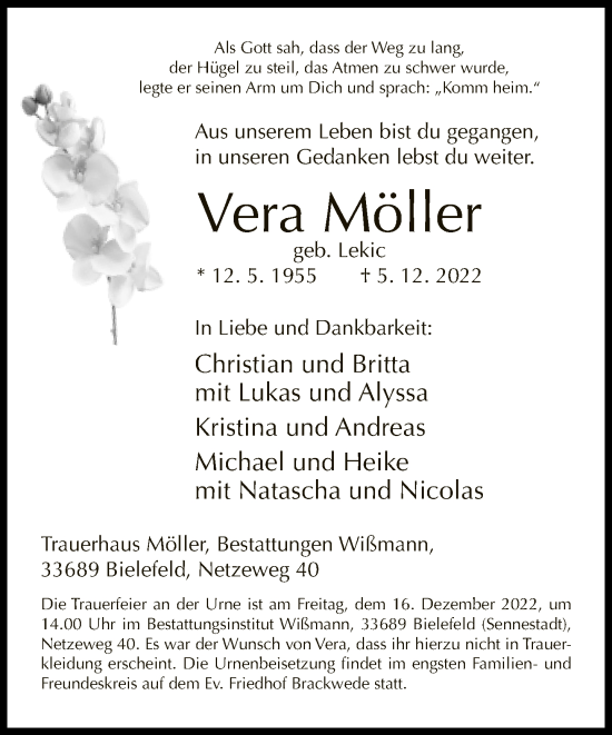 Traueranzeige von Vera Möller von Neue Westfälische