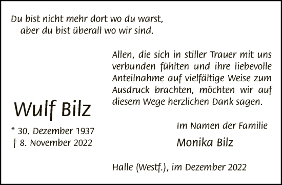 Traueranzeige von Wulf Bilz von Neue Westfälische