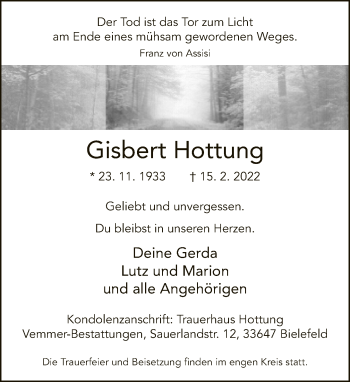 Traueranzeige von Gisbert Hottung von Neue Westfälische