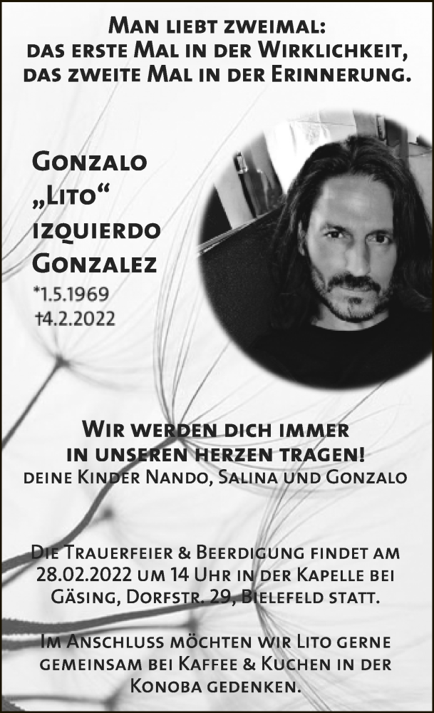  Traueranzeige für Gonzalo Izquierdo Gonzalez vom 19.02.2022 aus Neue Westfälische