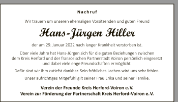 Traueranzeige von Hans-Jürgen Hiller von Neue Westfälische