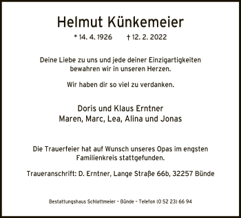 Traueranzeige von Helmut Künkemeier von Neue Westfälische