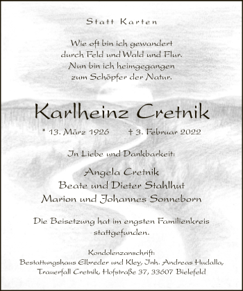 Traueranzeige von Karlheinz Cretnik von Neue Westfälische