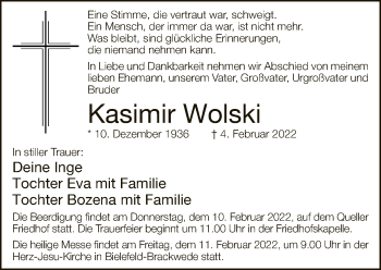 Traueranzeige von Kasimir Wolski von Neue Westfälische