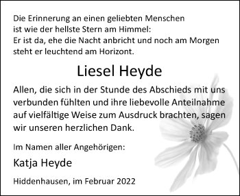Traueranzeige von Liesel Heyde von Neue Westfälische