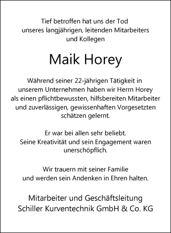 Traueranzeige von Maik Horey von Neue Westfälische