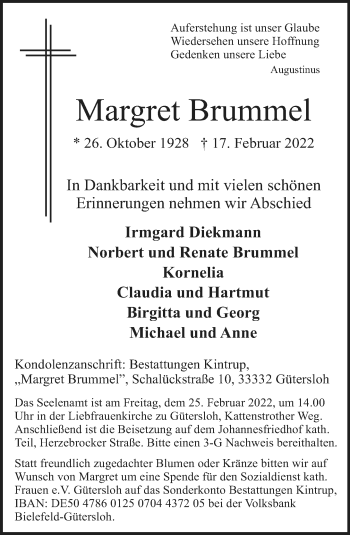 Traueranzeige von Margret Brummel von Neue Westfälische