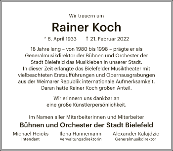 Traueranzeige von Rainer Koch von Neue Westfälische