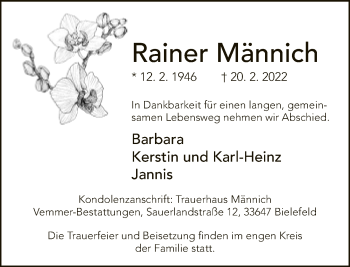 Traueranzeige von Rainer Männich von Neue Westfälische