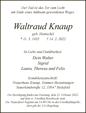 Traueranzeige von Waltraud Knaup von Neue Westfälische