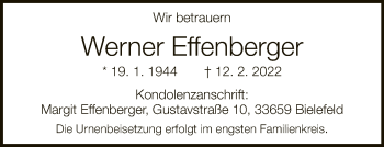 Traueranzeige von Werner Effenberger von Neue Westfälische