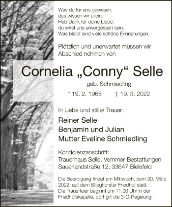 Traueranzeige von Cornelia Selle von Neue Westfälische